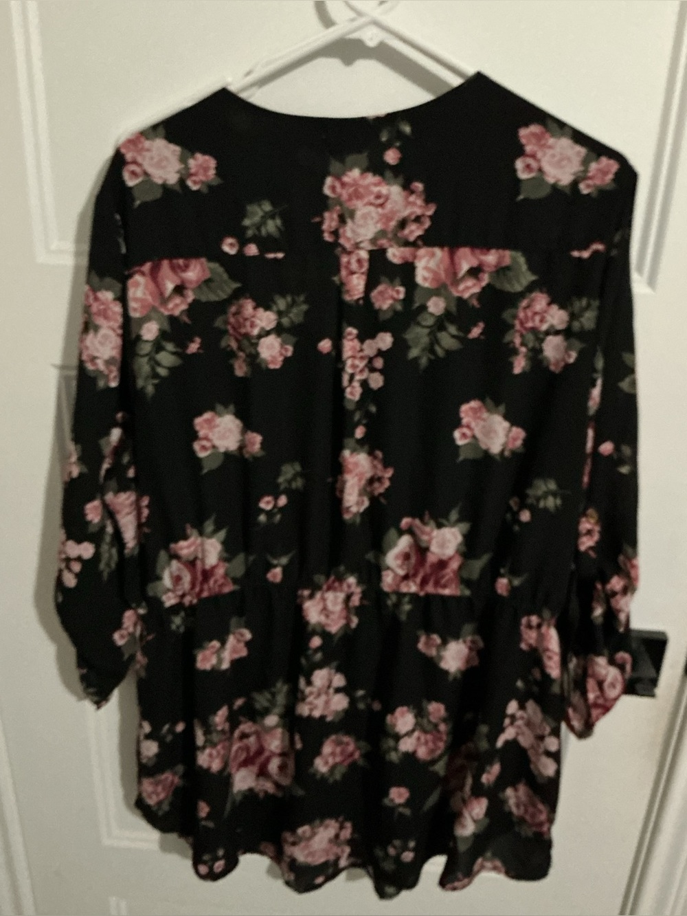 Black Floral Tunic Top with Pink Rose Print 3x